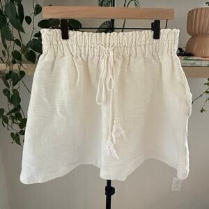 Apiece Apart Linen Blend Drawstring Skirt Cream 8 Summer Chic Resort Boho